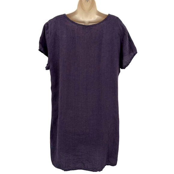 Flax Womens Eggplant 100% Linen Relaxed Scoop Neck Short Sleeve Tunic Dress M - Picture 4 of 10